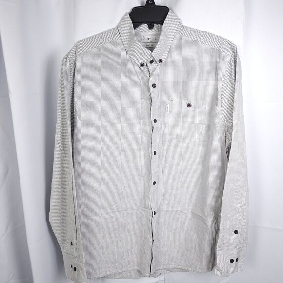 NWOT Five Four Club Mens XL White Gray Plaid Long Sleeve Button Up Down Shirt - Picture 1 of 7